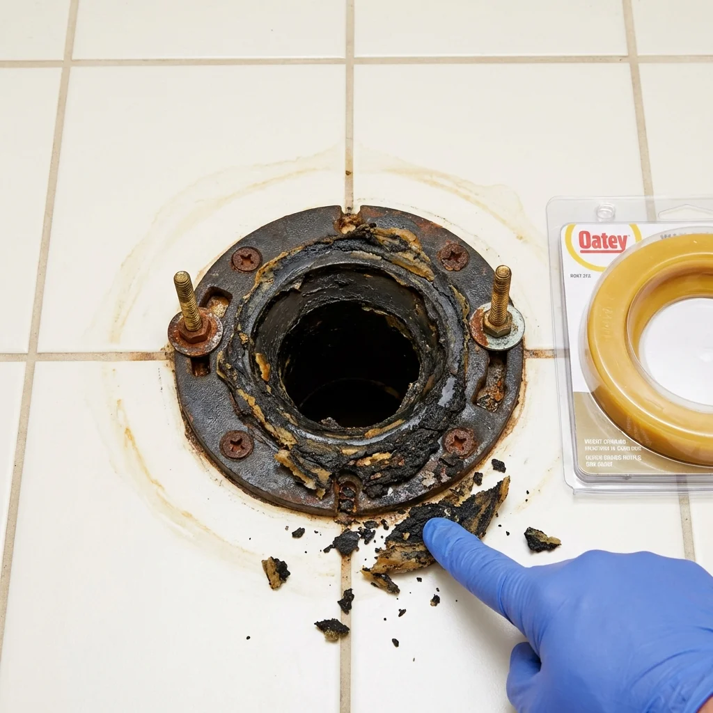 Failed wax ring showing water seepage at the base of a toilet in a Willow Grove, PA home