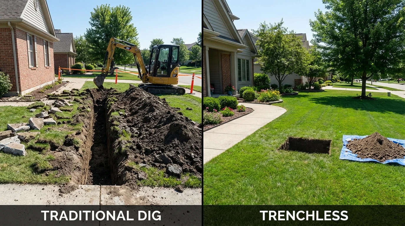 Trenchless sewer repair with minimal yard damage versus traditional excavation in Willow Grove, PA